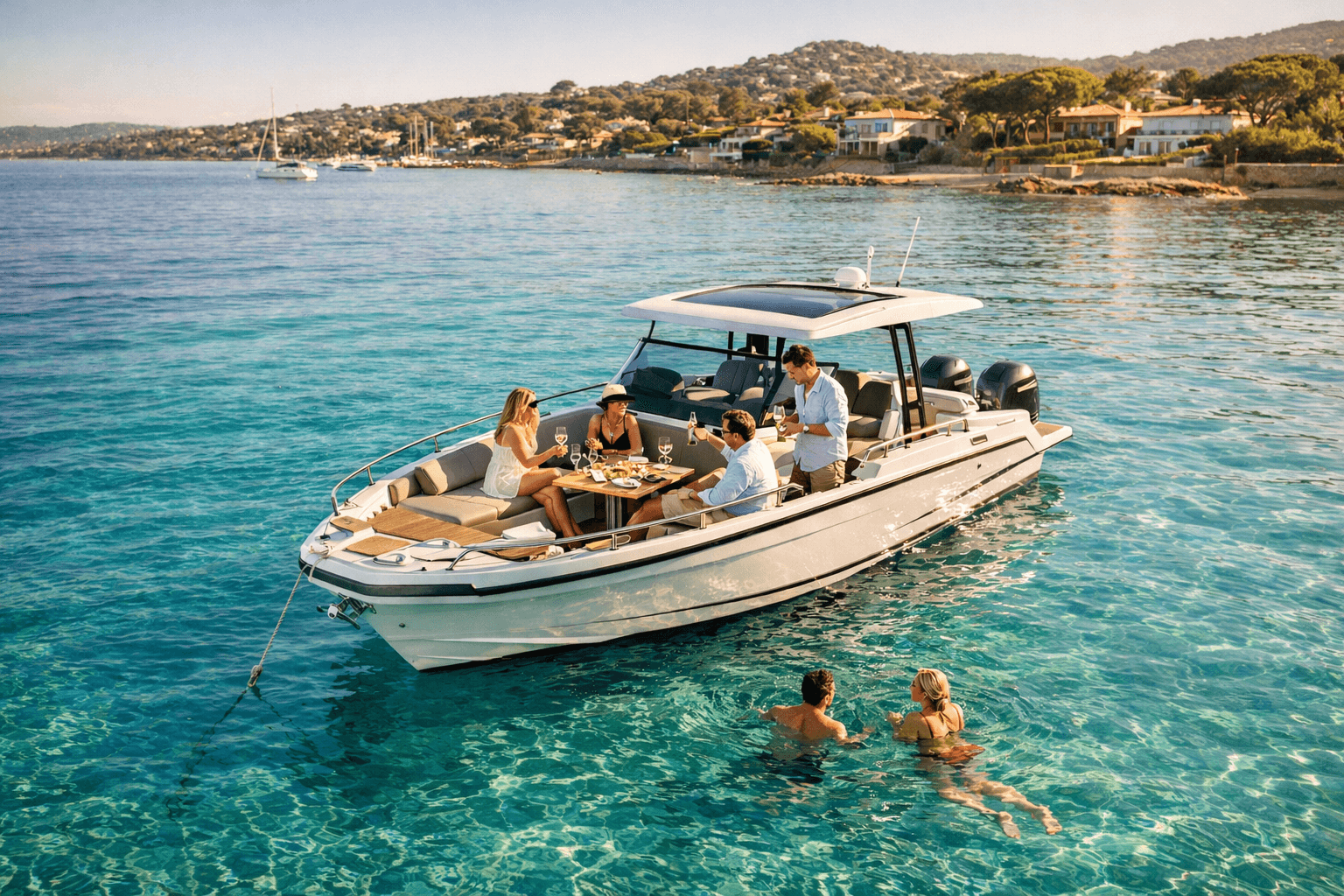 Famille profitant d'une journée à bord dans le Golfe de Saint-Tropez